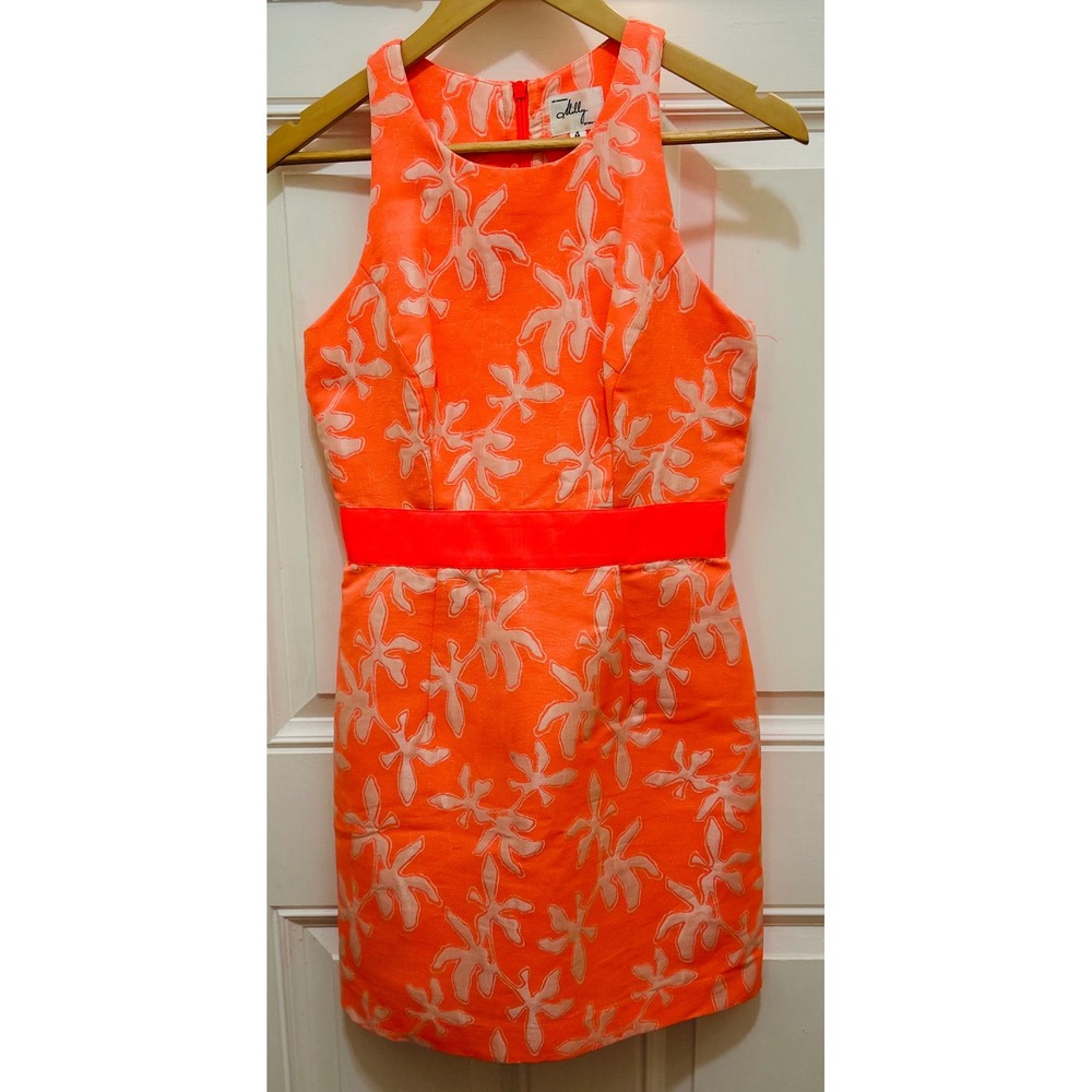 Milly New York Coral Orange Floral Jacquard Sheath Mini Dress Size 4 Made in USA - Picture 3 of 8